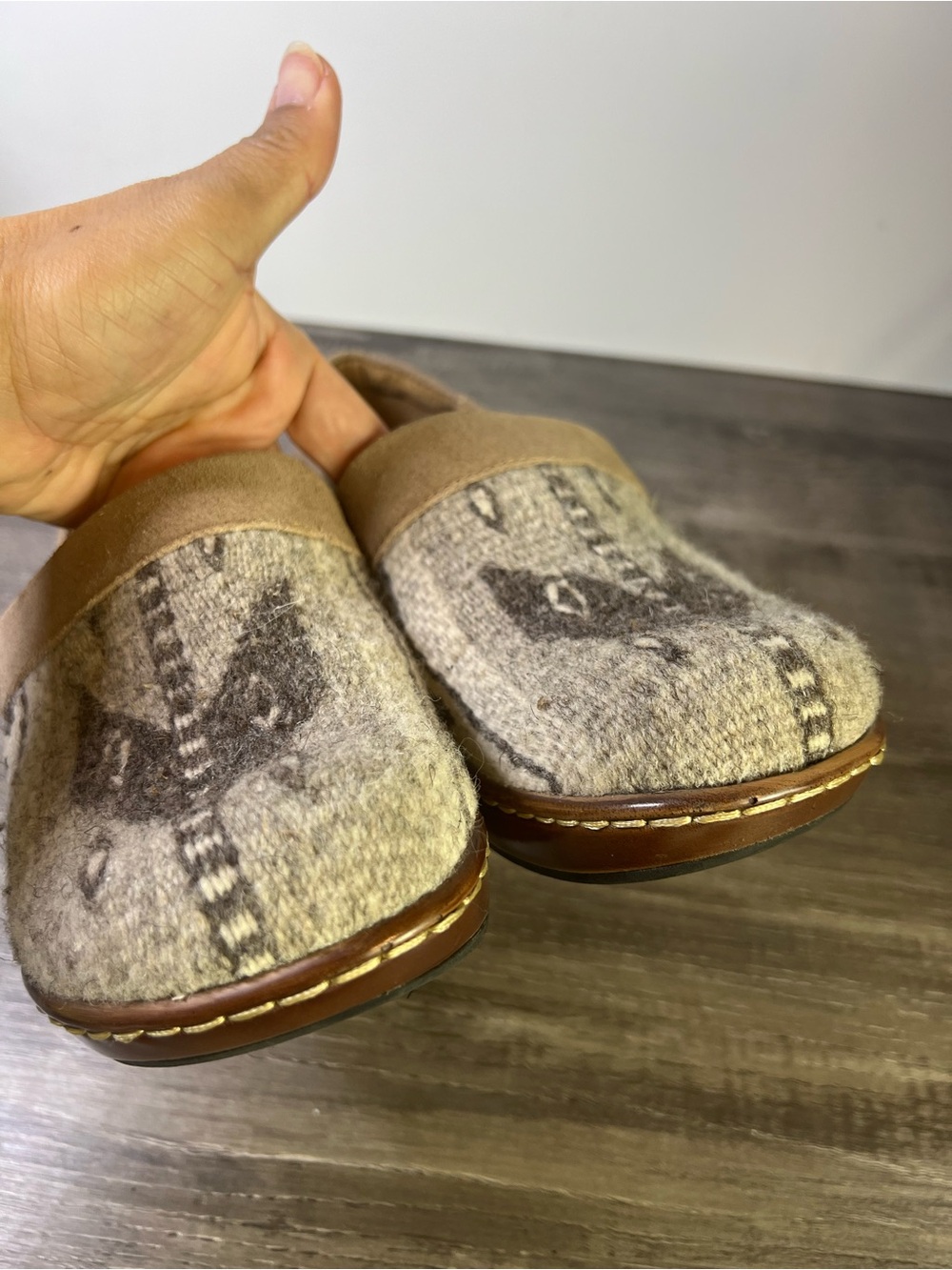Born Beige Suede & Patterned Wool Clog Mules - Picture 7 of 9